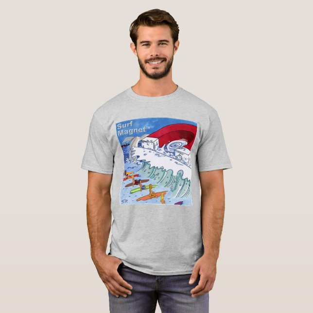 T-shirt gris pour hommes Surf Magnet (Devant entier)