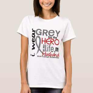 T-shirt Gris pour mon cancer du cerveau de mari du héros