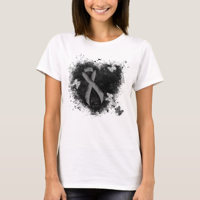 T-shirt Gris Sensibilisation Ruban Grunge Coeur (Devant)