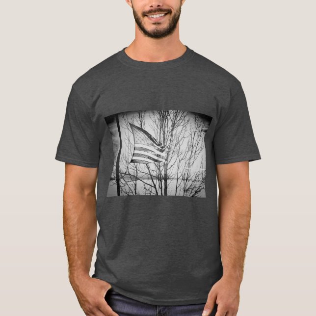 T-shirt gris soufflé au drapeau américain (Devant)