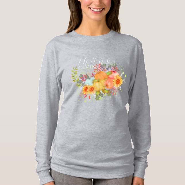 T-shirt Gris Thanksgiving d'automne (Devant)