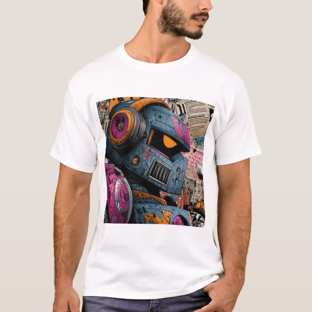 T-shirt Gritty Graffiti Robot with Headphones — Street Art (Devant)