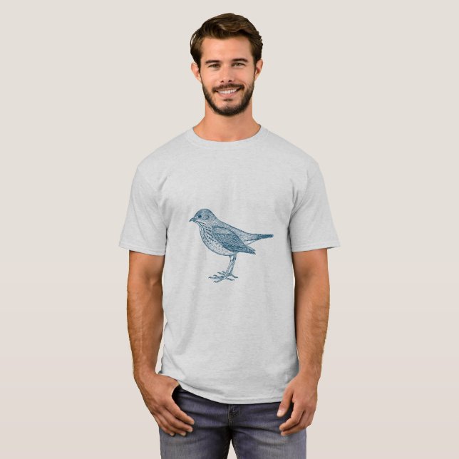 T-shirt Grive d'Hermite - Bleu océanique (Devant entier)