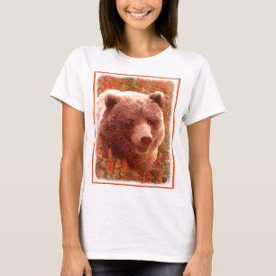 T-shirt Grizzly Bear Cub dans Fireweed Peinture Art de la