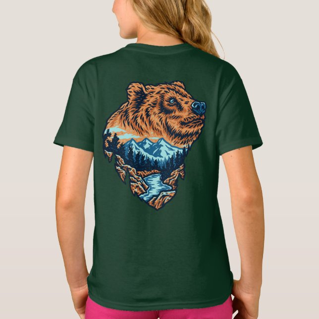 T-shirt Grizzly Bear Head Silhouette Mountain Forest River (Dos)
