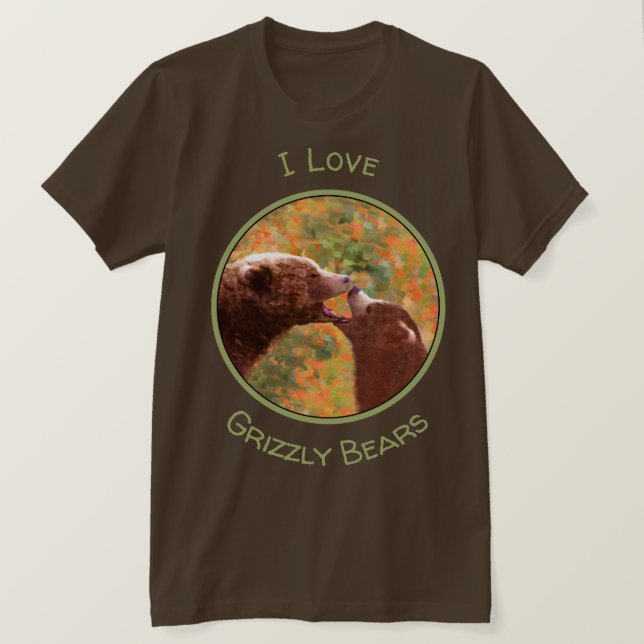 T-shirt Grizzly Bear Mom and Cub Painting - Wildlife Art (Design devant)
