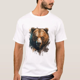 T-shirt Grizzly Oear Portrait Animal Peinture Faune Art