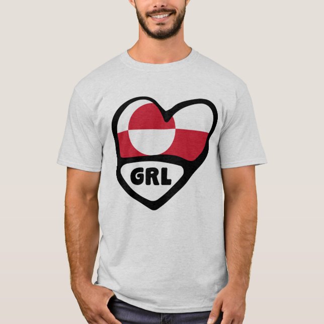 T-shirt Groenland Code du pays Drapeau Cardiaque Badge, GR (Devant)