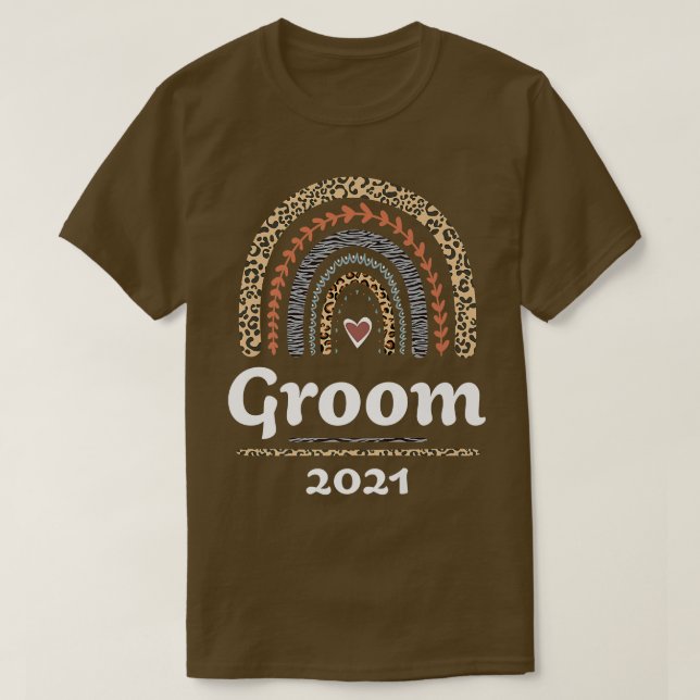 T-shirt Groom 2021 Married Muted Boho Rainbow Leopard Patt (Design devant)