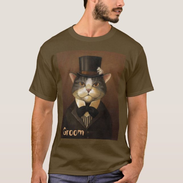 T-shirt GROOM, drôle de marié chat (Devant)