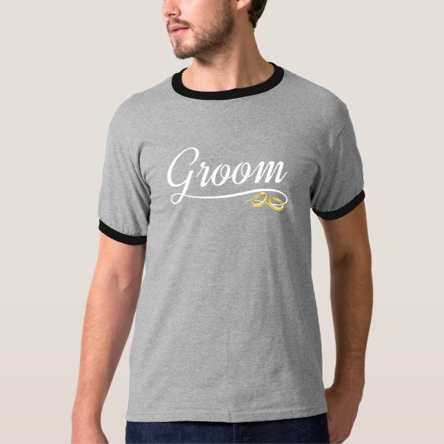 T-shirt Groom Floral Mariage Calligraphie Ringer Shirt (Devant)