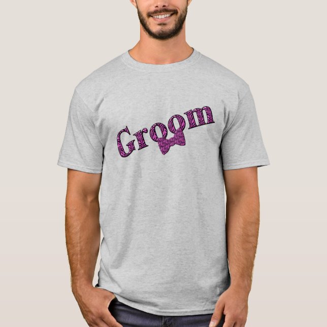 T-shirt Groom Pink Zebra Print Wedding Party (Devant)