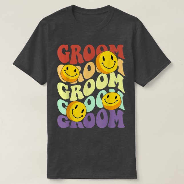 T-shirt Groom Retro Smile Face Mariage Célébration Bachelo (Design devant)
