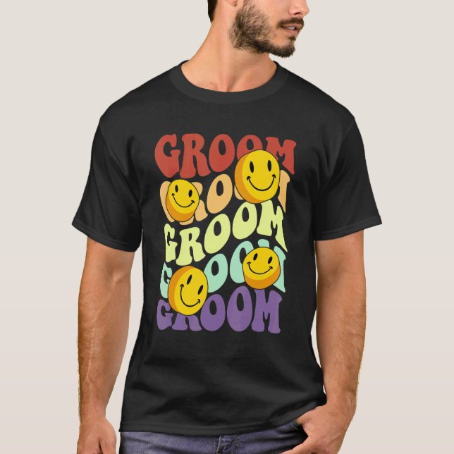 T-shirt groom rétro sourire face fête mariage bachelo (Devant)