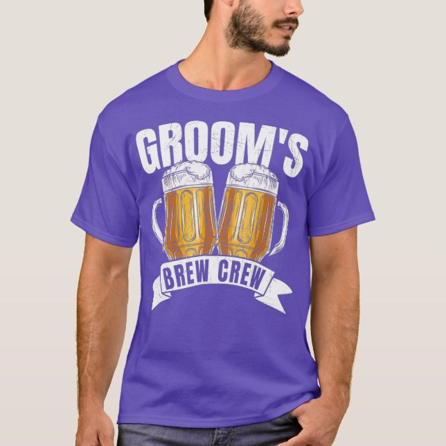 T-shirt Grooms Brew Crew  Funny Group Beer Drinking Team (Devant)