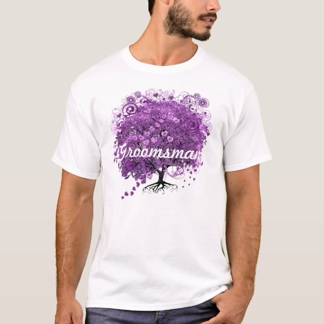 T-shirt Groomsman Forest Purple Heart Leaf Mariage Arbre (Devant)