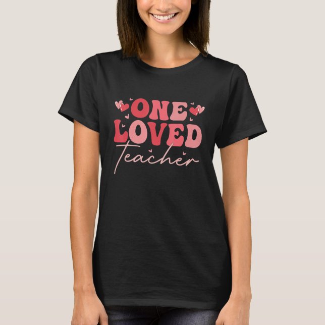 T-shirt Groovy 100 Days of School One Loved Teacher Valent (Devant)