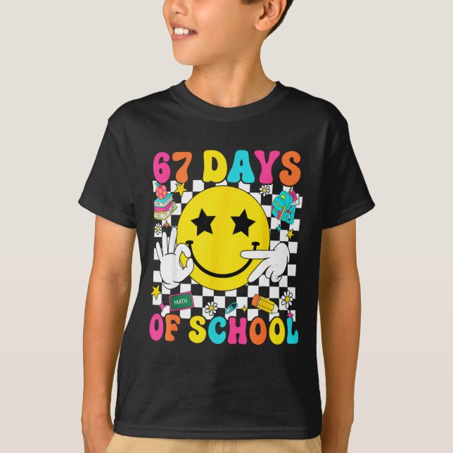 T-shirt Groovy 67th Day Of School 67 Meme Teacher Boy Girl (Devant)