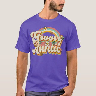 T-shirt Groovy Auntie Retro 70s Rainbow and Flowers girl