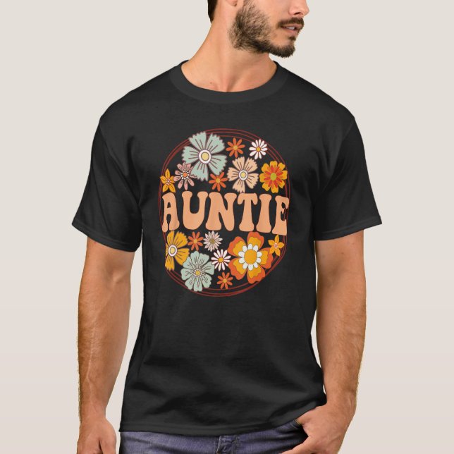 T-shirt Groovy Auntie Retro Flowers Women Mother s Day Aun (Devant)