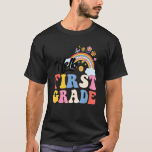 T-shirt Groovy Bonjour Première Année Arc-en-ciel Enseigna
