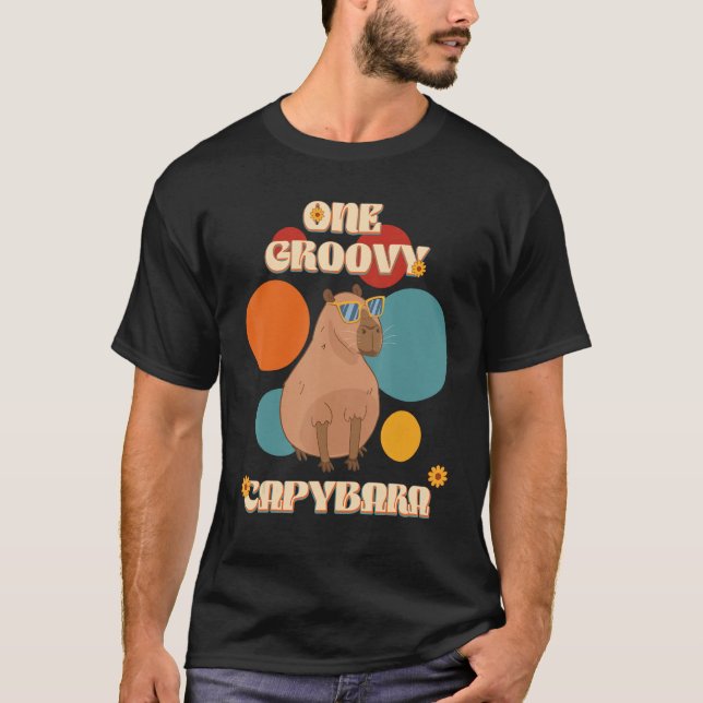 T-shirt Groovy Capybara In Glasses 70th Style Capy Pet Rod (Devant)