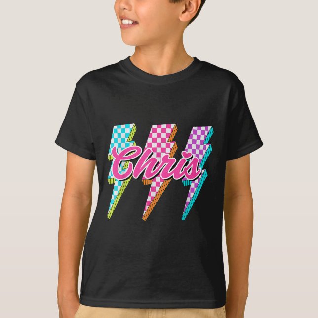 T-shirt Groovy Chris Lightning Bolt Checkered I Love Meme  (Devant)