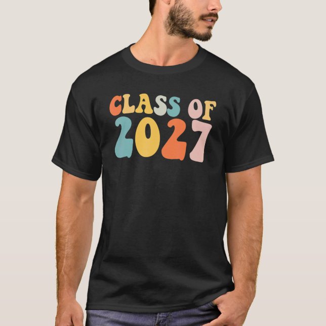 T-shirt Groovy Class Of 2027 Senior Junior 12th Grade Back (Devant)