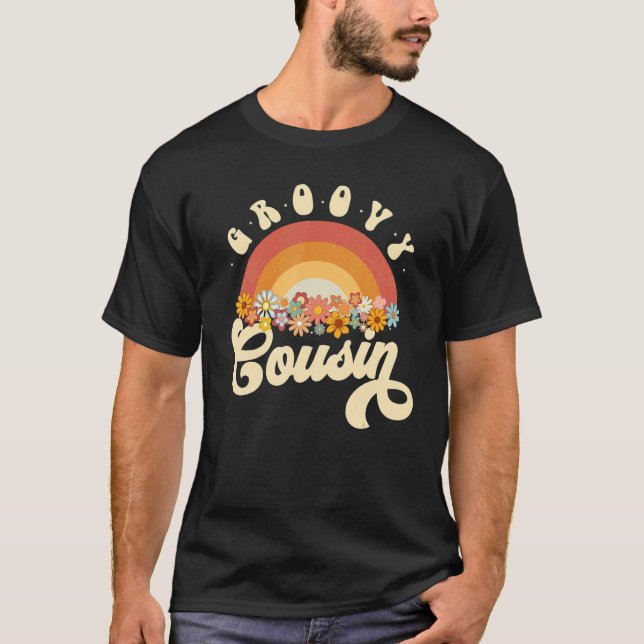 T-shirt Groovy Cousin Retro Rainbow Colorful Flowers Desig (Devant)