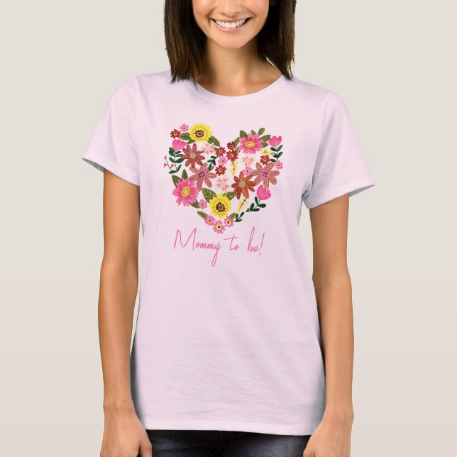 T-shirt Groovy Daisy Fleur Rose coeur Maman à venir (Devant)