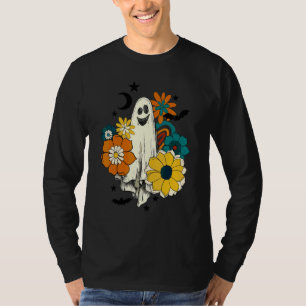 T-shirt Groovy Floral Vintage Fantôme Mignon Halloween Som