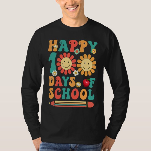 T-shirt Groovy Flower Happy 100 Days Of School  Teacher Ki (Devant)