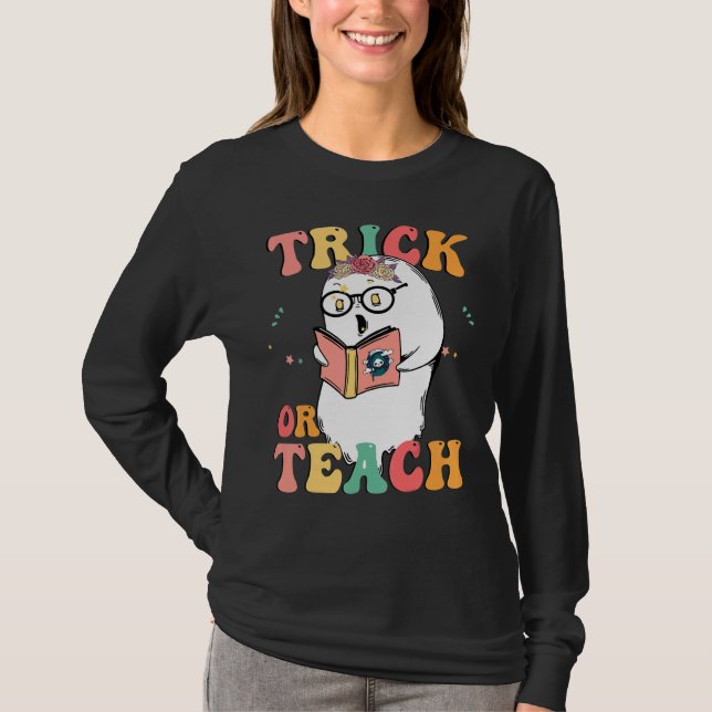 T-shirt Groovy Halloween Teacher Outfits Retro Spooky Ghos (Devant)