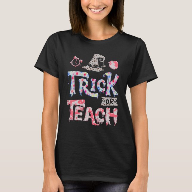T-shirt Groovy Halloween Trick or Teach Retro Fleur Fantôm (Devant)