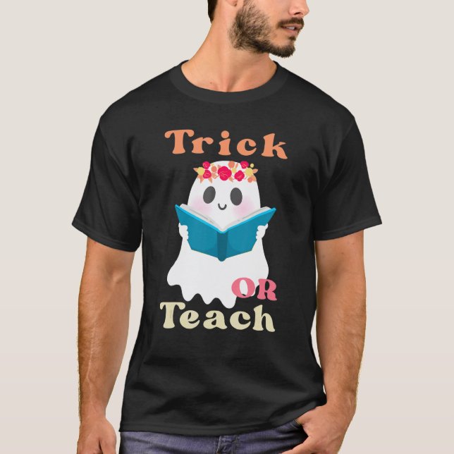 T-shirt Groovy Halloween Trick or Teach Rétro Fleur Ghost (Devant)