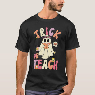 T-shirt Groovy Halloween Trick Or Teach Retro Floral Ghost