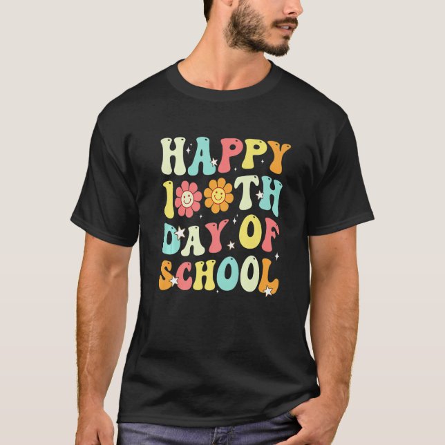 T-shirt Groovy Happy 100th Day of School Cute Students Kid (Devant)