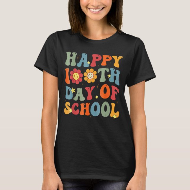 T-shirt Groovy Happy 100th Day Of School Cute Students Kid (Devant)