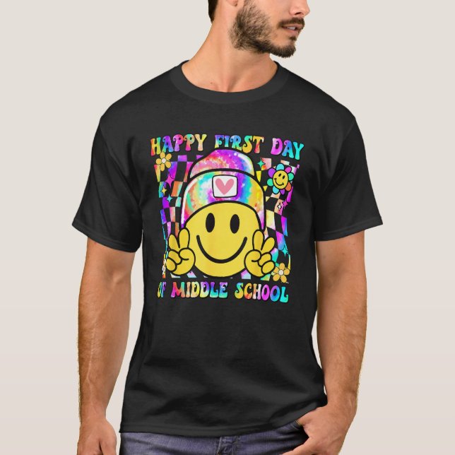 T-shirt Groovy Happy First Day Of Middle School Boys Girls (Devant)