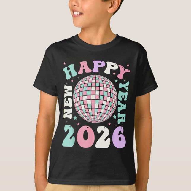 T-shirt Groovy Happy New Year 2026 Disco Ball New Years Ev (Devant)