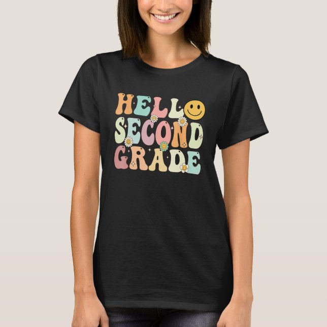T-shirt Groovy Hello 2nd Second Grade Back To School Teach (Devant)