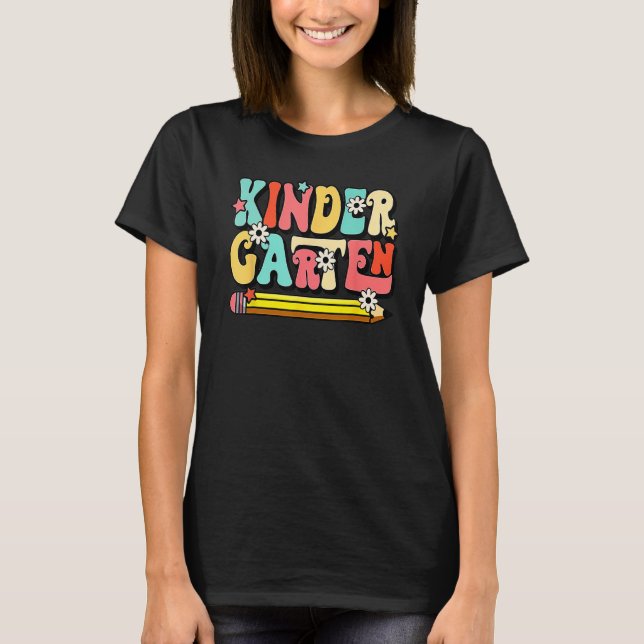 T-shirt Groovy Hello Kindergarten Vibes Retro Teacher Back (Devant)
