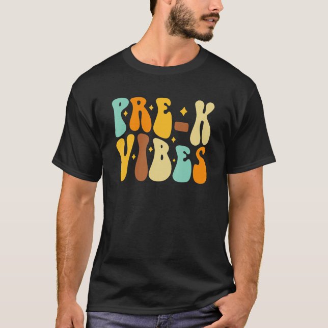 T-shirt Groovy Hello Pre K Vibes Retro Teachers Kids Back  (Devant)