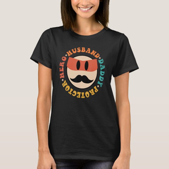 T-shirt Groovy Hippie Husband Daddy Protector Hero Dad Fat (Devant)