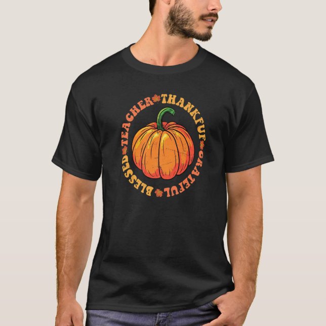 T-shirt Groovy Hippy Teacher Thankful Grateful Blessed Fal (Devant)