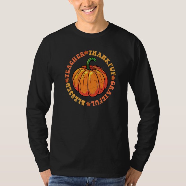 T-shirt Groovy Hippy Teacher Thankful Grateful Blessed Fal (Devant)