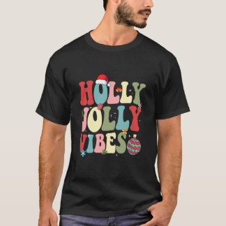 T-shirt Groovy Holly Xmas Joyeux Noël Vibes Chapeau de Pèr