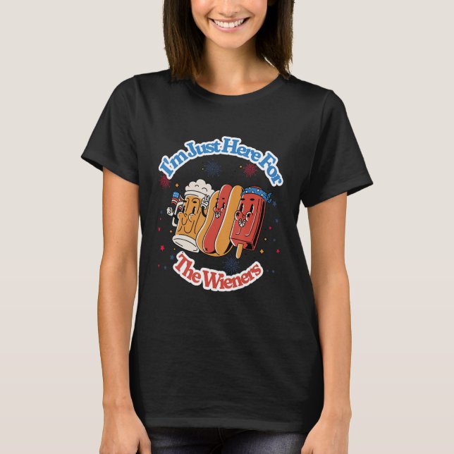 T-shirt Groovy Hot Dog I'm Just Here For The Wieners 4th o (Devant)