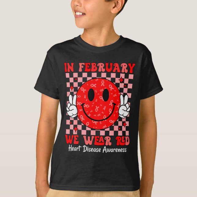 T-shirt Groovy In February We Wear Red For Heart Disease A (Devant)