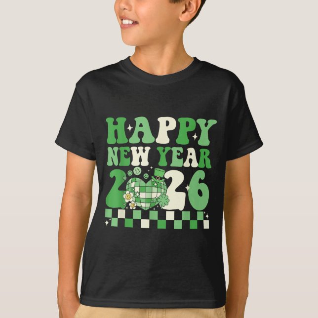 T-shirt Groovy Lucky Happy New Year 2026 Disco Ball Women  (Devant)